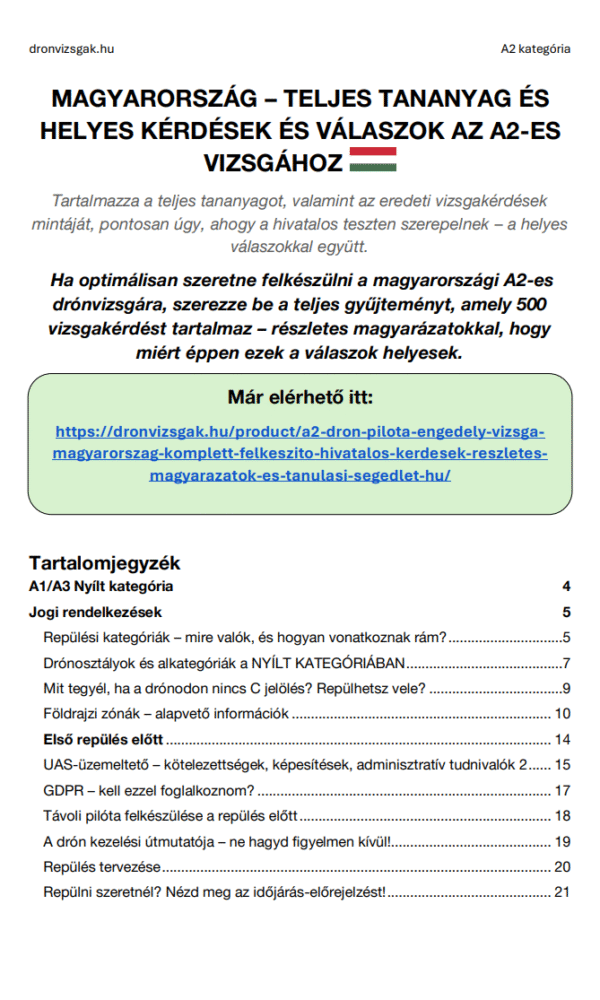 A2 Drón Pilóta Engedély Vizsga Magyarország - Komplett felkészítő: hivatalos kérdések, részletes magyarázatok és tanulási segédlet (HU) - Kép 2