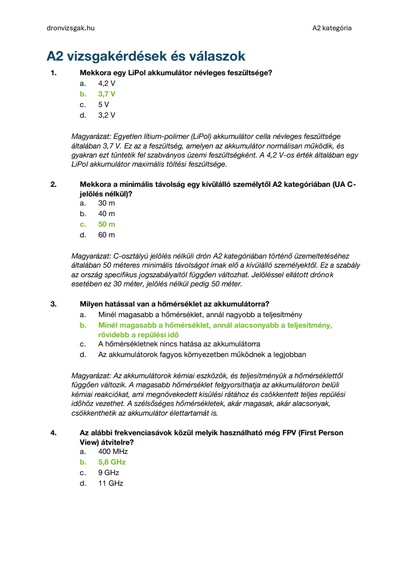A2 Drón Pilóta Engedély Vizsga Magyarország - Komplett felkészítő: hivatalos kérdések, részletes magyarázatok és tanulási segédlet (HU) - Kép 4