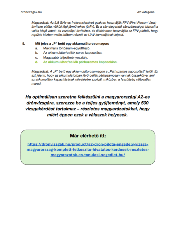 A2 Drón Pilóta Engedély Vizsga Magyarország - Komplett felkészítő: hivatalos kérdések, részletes magyarázatok és tanulási segédlet (HU)